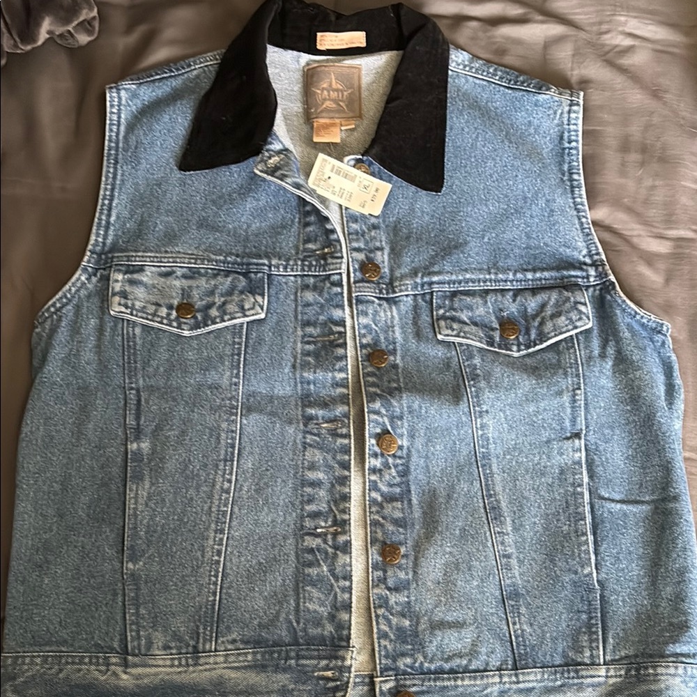 Ami Blue Denim Vest with Black Accents
